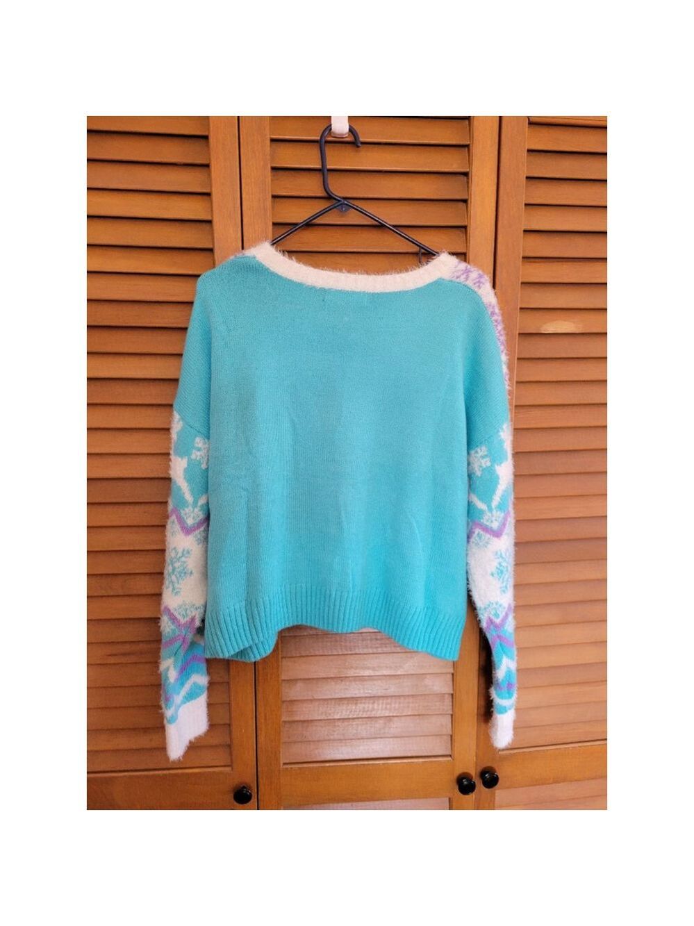 33 Degrees XL Fair Isle Sweater Teal White Sequins - Picture 5 of 6